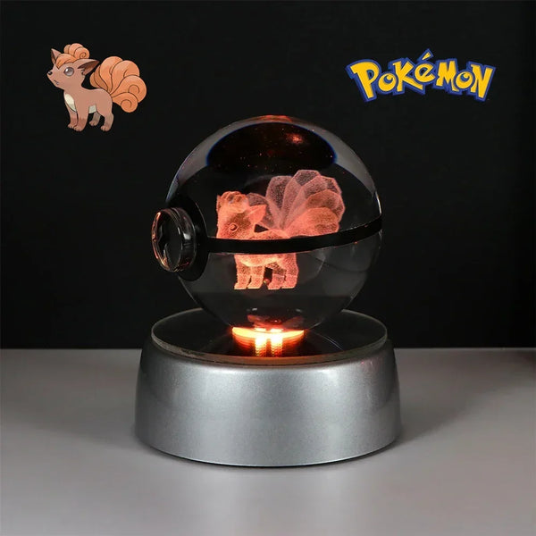 Pokéball Goupix en cristal K9 gravé au laser, socle LED