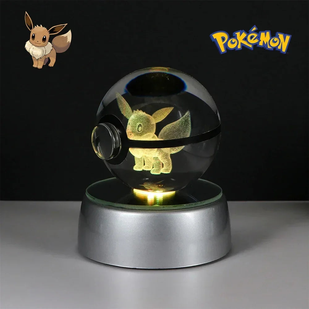 Pokéball Évoli en cristal K9 gravé au laser, socle LED