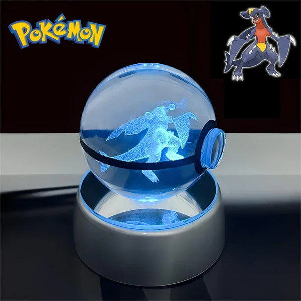 Pokéball Carchacrok en cristal K9 gravé au laser, socle LED