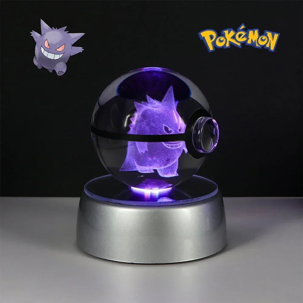 Pokéball Ectoplasma en cristal K9 gravé au laser, socle LED