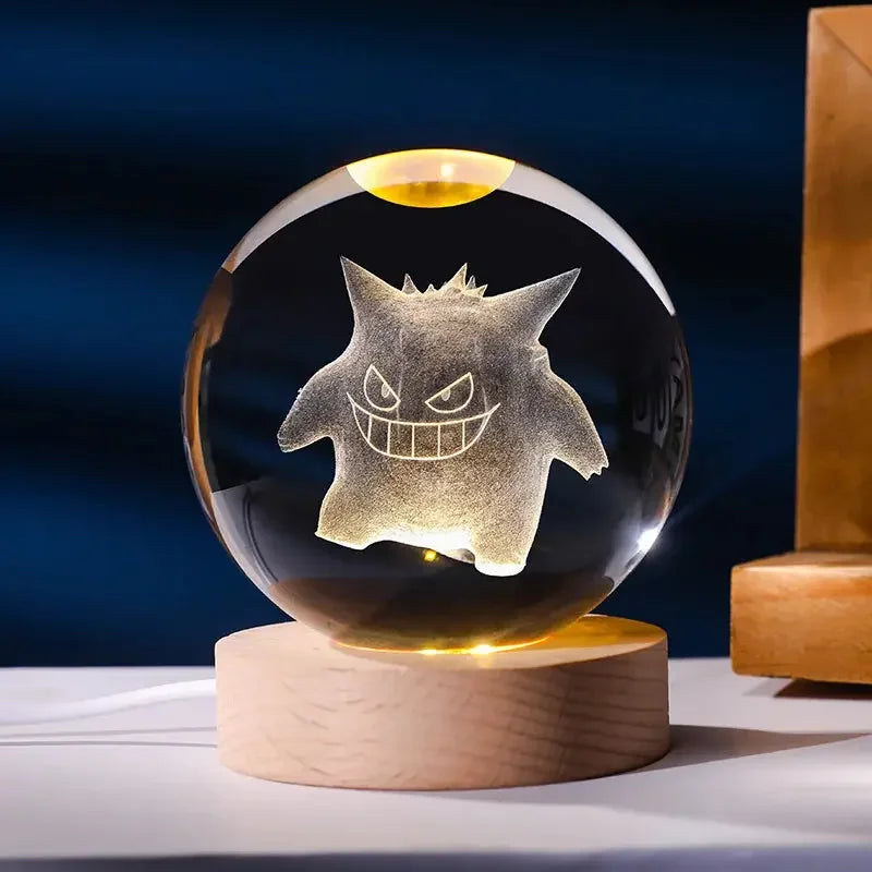 Pokéball Ectoplasma en cristal K9 gravé au laser, socle LED en bois
