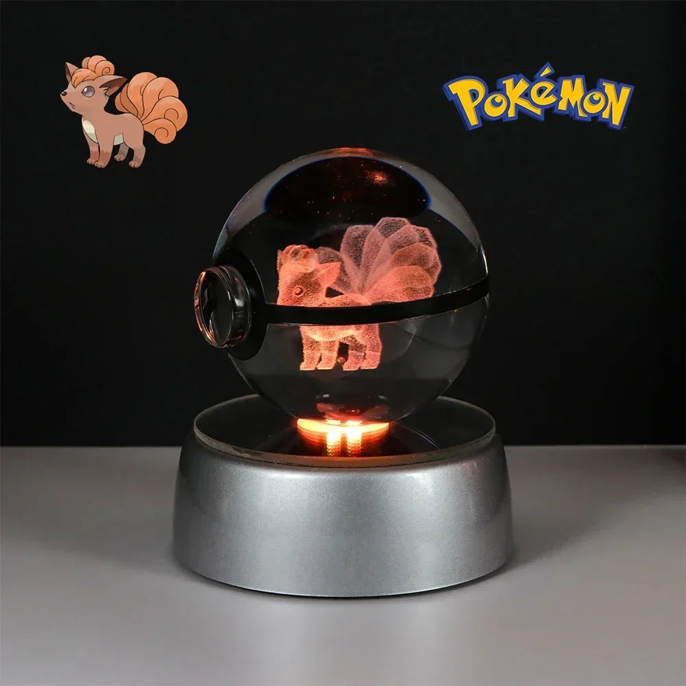 Pokéball Goupix en cristal K9 gravé au laser, socle LED