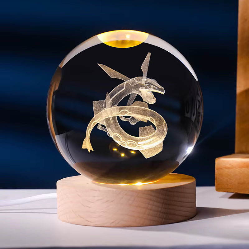 Pokéball Rayquaza en cristal K9 gravé au laser, socle LED en bois
