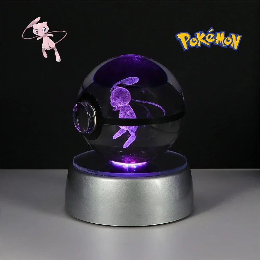 Pokéball Mew en cristal K9 gravé au laser, socle LED