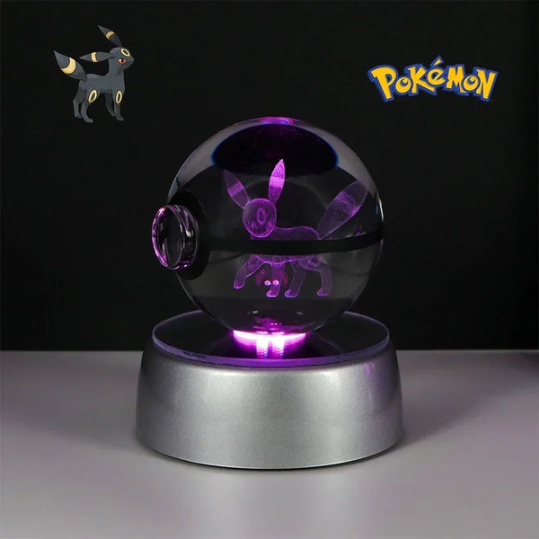 Pokéball Noctali en cristal K9 gravé au laser, socle LED