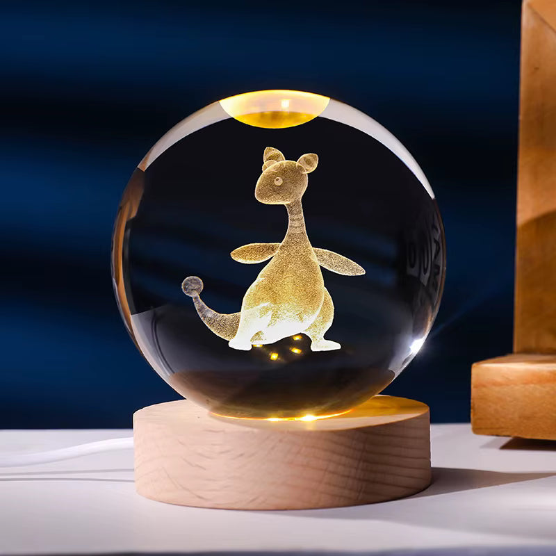 Pokéball Pharamp en cristal K9 gravé au laser, socle LED en bois