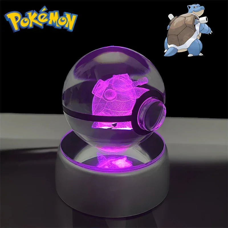 Pokéball Tortank en cristal K9 gravé au laser, socle LED