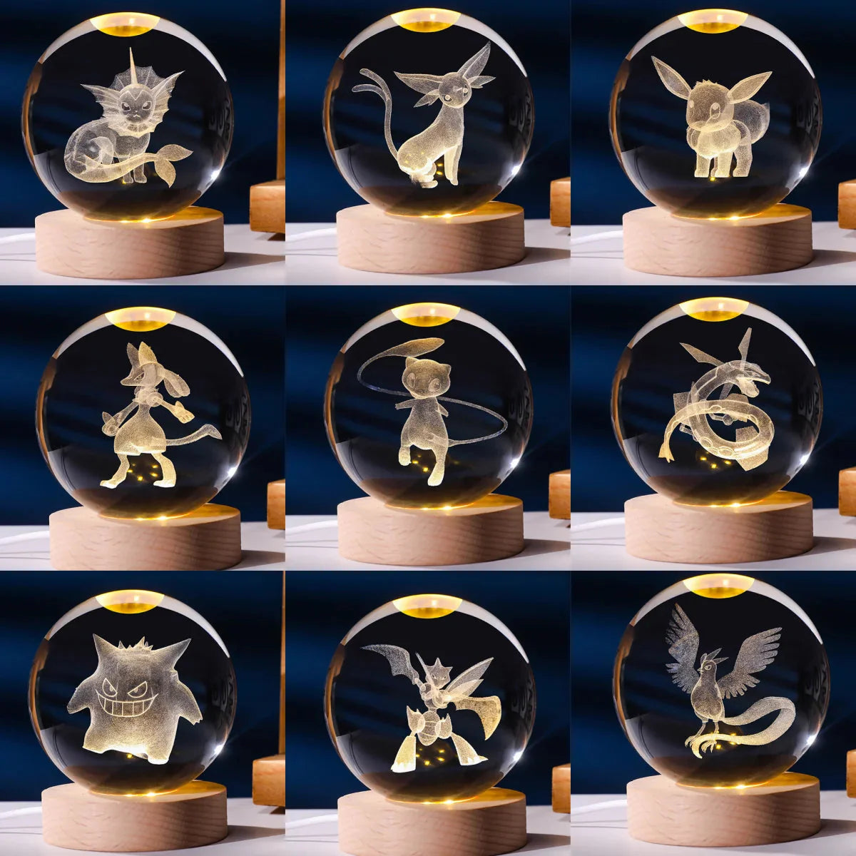 Pokéball Lumineuse Lugia - Socle en bois